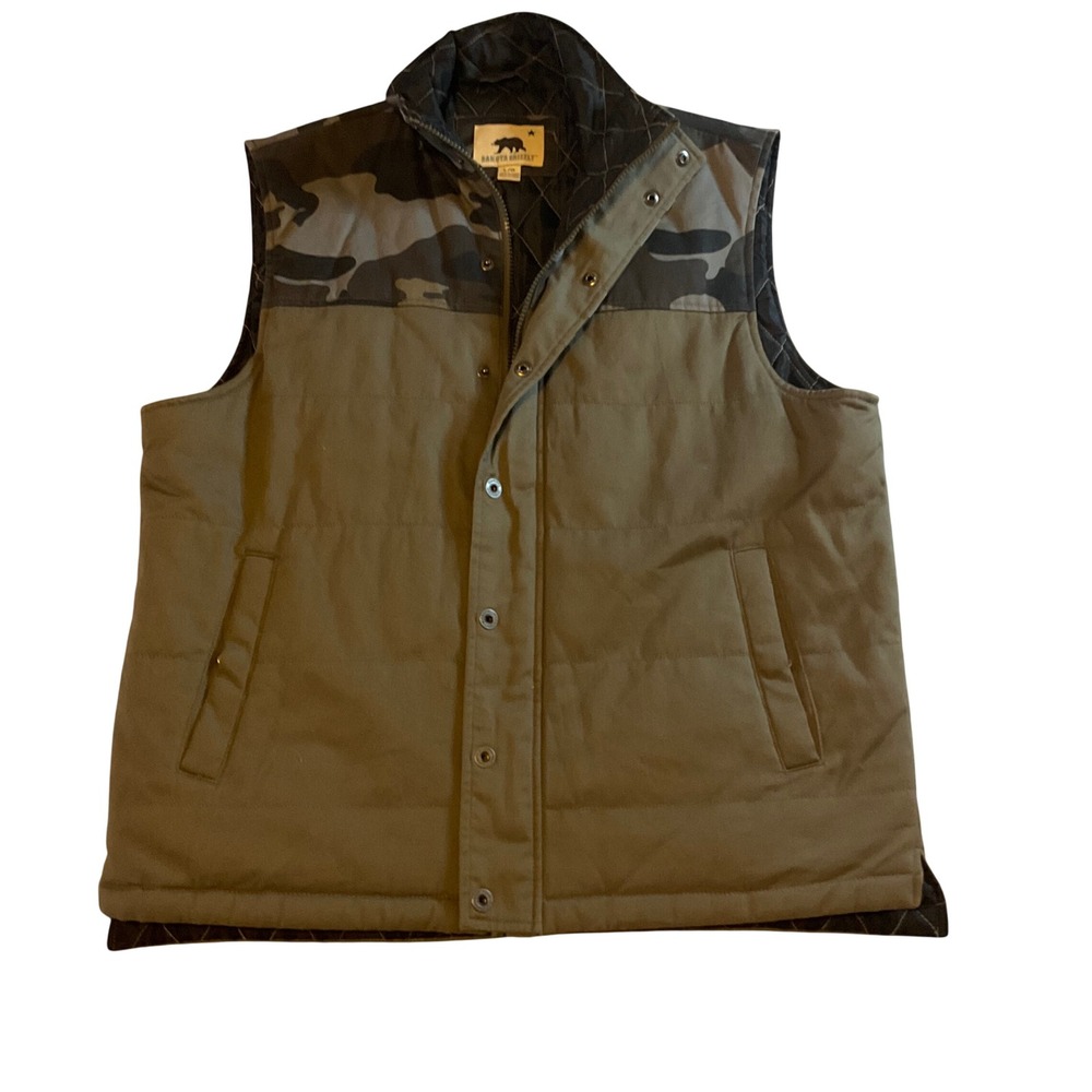 Dakota Grizzly Men's Camo Quilted Vest L‎ Olive Green Puffer Snap Front Pockets